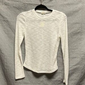 Free People Textured Cream Long Sleeve Top